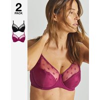 2 Pack Hannah Bow Full Cup Bra Black Burgundy