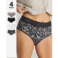 4 Pack Lace Top Full Knickers Animal Print 12 14