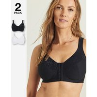 2 Pack Sarah Front Fasten Non Wired Bras White Black