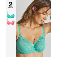 2 Pack Daisy Lace Full Cup Bras Pink Aqua