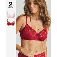 2 Pack Daisy Lace Full Cup Bras Red Pink