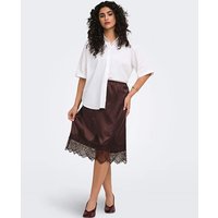 Only Midi Lace Satin Skirt in Brown