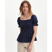 Finery London Cynthia Shirred Gingham Seersucker Top