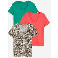 3 Pack V Neck Short Sleeve T Shirt Jade Green Coral Animal Print JD Williams
