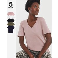 5 Pack V Neck Short Sleeve T Shirt Black White Navy Kahki Blush JD Williams