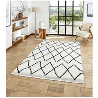 Boho Fringe Rug Black White 80X150