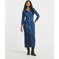 Dark Wash Midaxi Shirt Dress Dark Wash