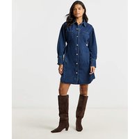 Belted Oversized Shirt Dress Dark Blue