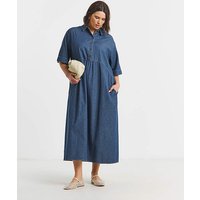 Short Sleeve Collared Denim Midaxi Dress MID