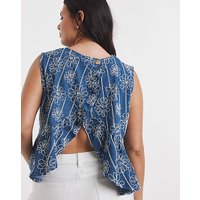 Floral Applique Denim Peplum Top MID
