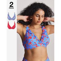 Value 2 Pack Plunge Bikini Tops Coloured Floral