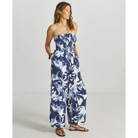 Shirred Bandeau Jumpsuit Leaf Print 2