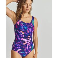Sports Piping Swimsuit Tropical Print
