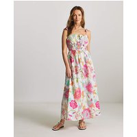 Shirred Maxi Beach Dress Floral Print
