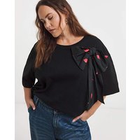 Lips Print Satin Bow T Shirt