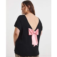 Satin Bow Back Top Black Pink