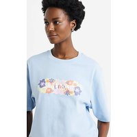 Floral Branded T Shirt Light Blue