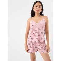 Heart Print Lace Pyjamas Set