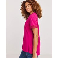 Lace Trim Short Sleeve Longline Top Raspberry JD Williams