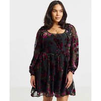 Floral Burnout Lace Trim Dress Floral Print
