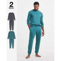 2 Pack Long Sleeve Pyjama Set Grey Teal 3XL54 56
