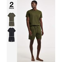 2 Pack Short Sleeve Pyjama Set Khaki Black 51 53