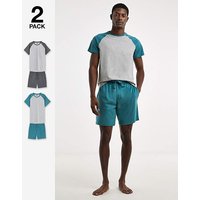 2 Pack Raglan Pyjamas Grey Teal L42 44