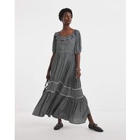 Frill Detail Smock Maxi Dress Mono Print