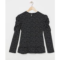 Ruched Sleeve Top Mono Spot