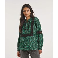 Premium Lace Trim Tie Neck Blouse Floral JD Williams