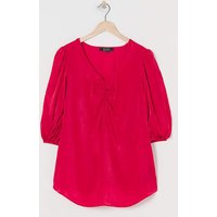 Ruched Front Balloon Sleeve Satin Top