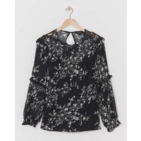 Volume Sleeve Cold Shoulder Top Mono Print