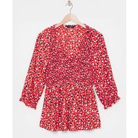 Shirred Bodice V Neck Top Print