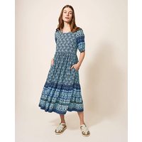 Connie Eco Midi Dress Blue Multi Coloured