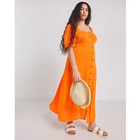 Crinkle Button Through Midi Dress