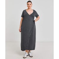 Acid Wash Cotton Jersey Wrap Midi Dress Acid Wash