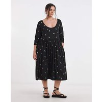 Scoop Neck Pocket Midi Dress Ditsy Print