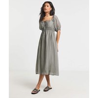 Sage Shirred Milkmaid Midi Dress