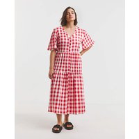 Red White Gingham Midi Dress Red White