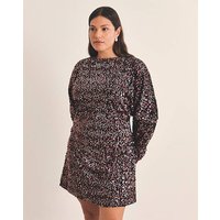 Velour Sequin Mini Dress Black Burgundy