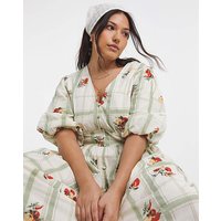 Waist Detail Midi Dress Fruit Print