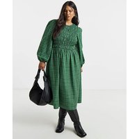Shirred Check Midi Dress Check Print