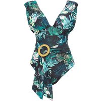 Dark Tropics Ruched Plunge Swimsuit Tropical Print JD Williams