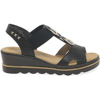 Medal Wedge Heel Sandals Black Gold 1 2