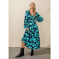 & Floral V Neck Midi Dress Multi &