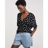 Textured Crinkle Tunic Top Spotted