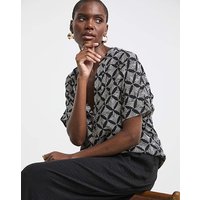 Printed Linen Mix Tunic Top Mono Print