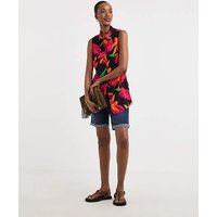 Dipped Back Sleeveless Shirt Tropical Print