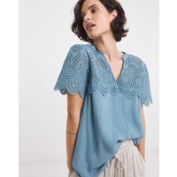 Crinkle Crochet Trim Top Denim Blue