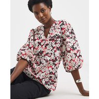 V Neck Puff Sleeve Top Floral JD Williams